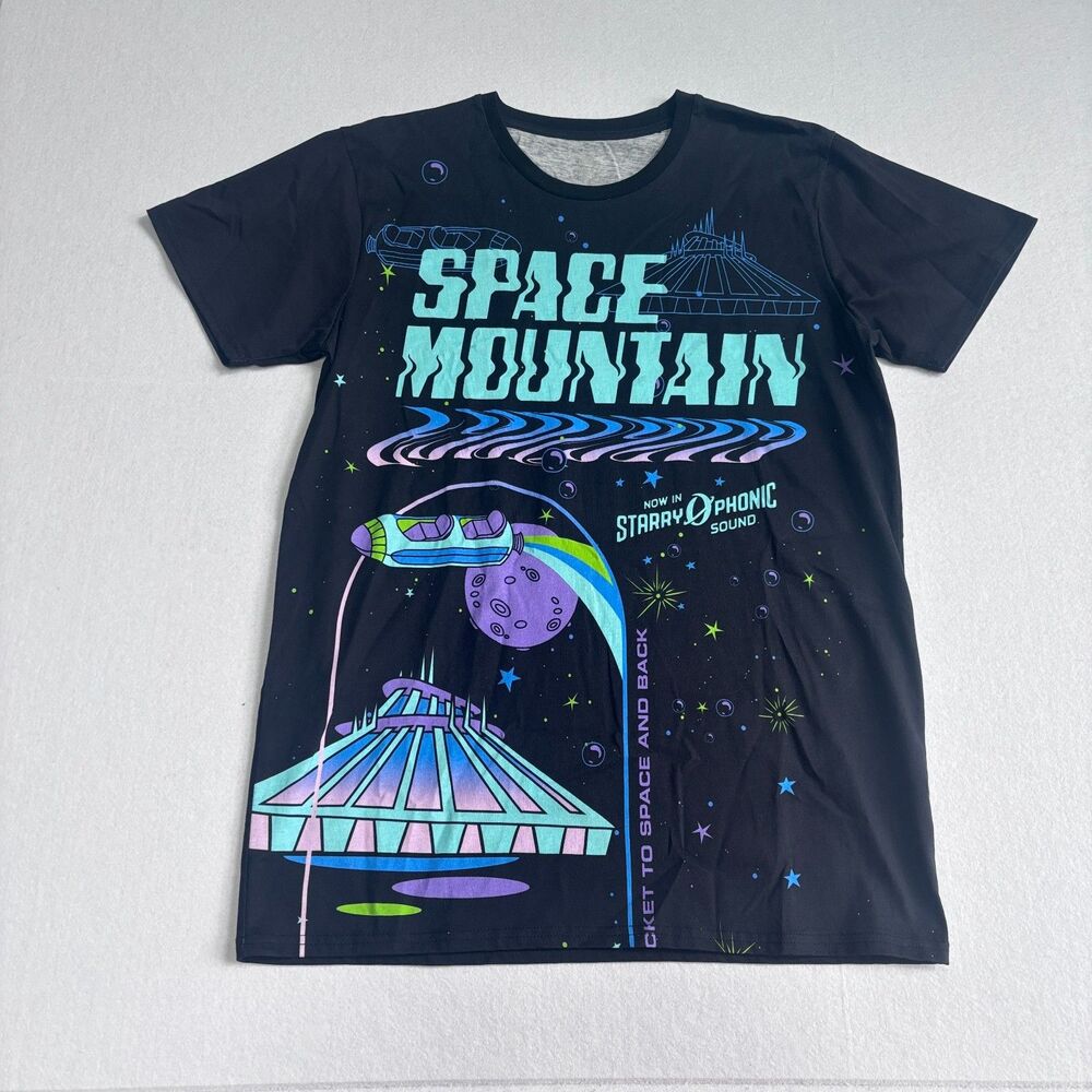 Disney Parks Space Mountain T-shirt Unisex L Black Short Sleeve Cotton Oversized